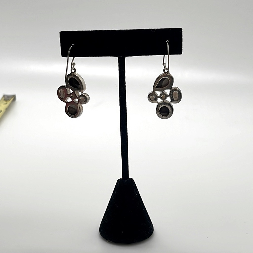 NEW! Sterling silver genuine Smokey quatrtz and peanut wood earrings - Picture 3 of 8